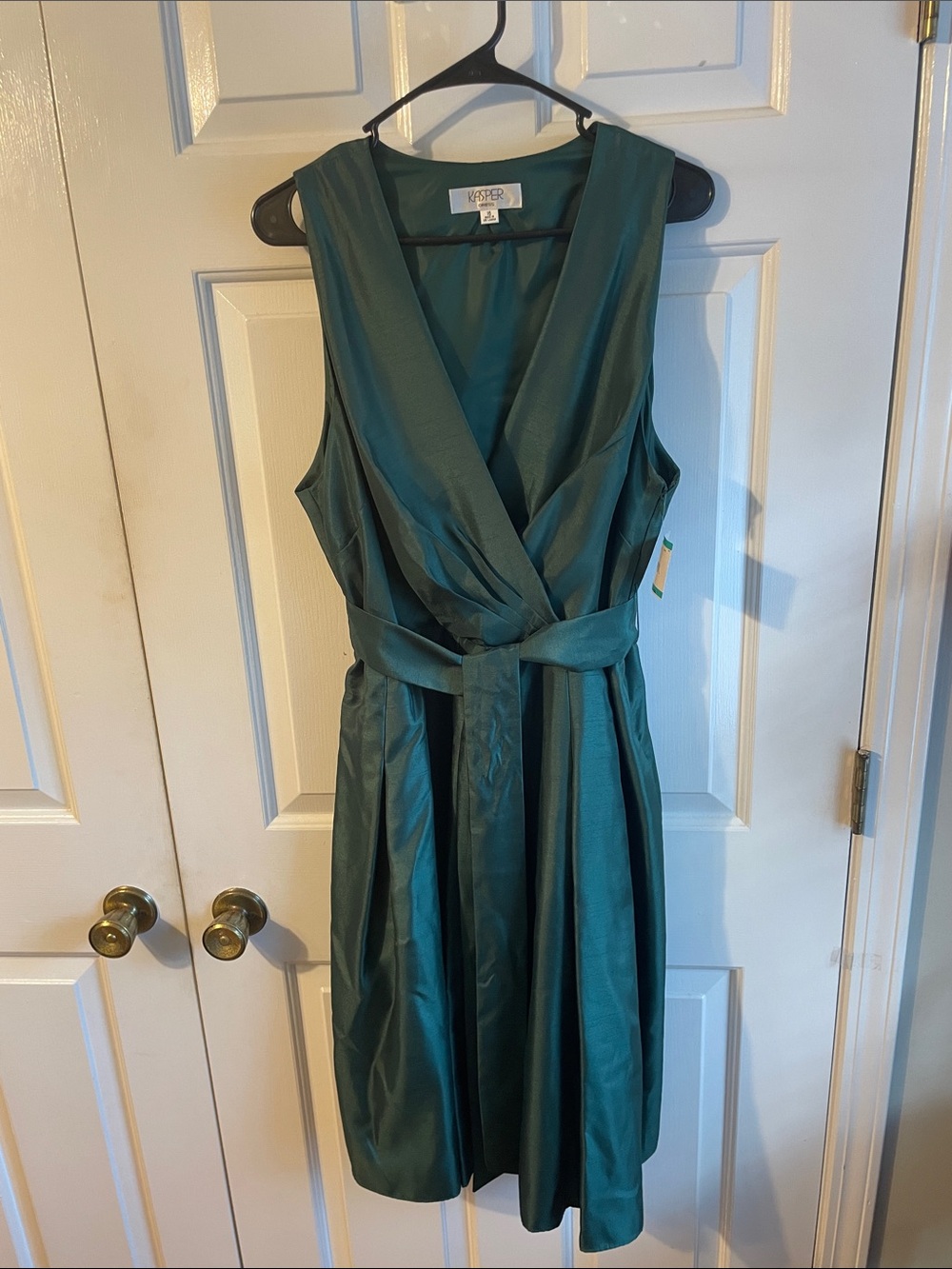 Kasper Teal Sleeveless Wrap Midi Dress with Waist Tie